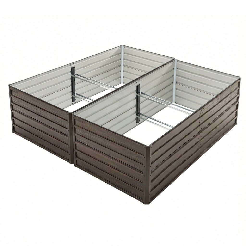 8x4x2 FT Woodgrain Galvanized Raised Garden Bed Set with Durable Steel - Walnut