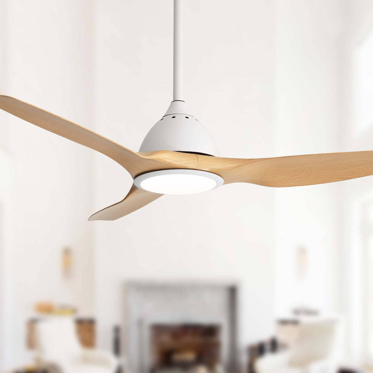 Bredoom 52" Ceiling Fan with Remote Control and LED Light - White or Light Brown