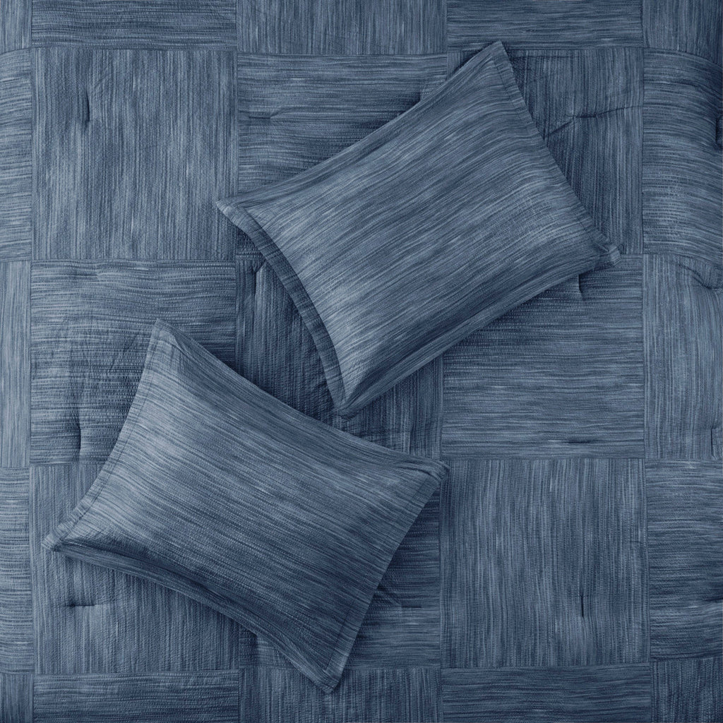 7 Piece Printed Seersucker Comforter Set with Hypoallergenic Fill - Navy
