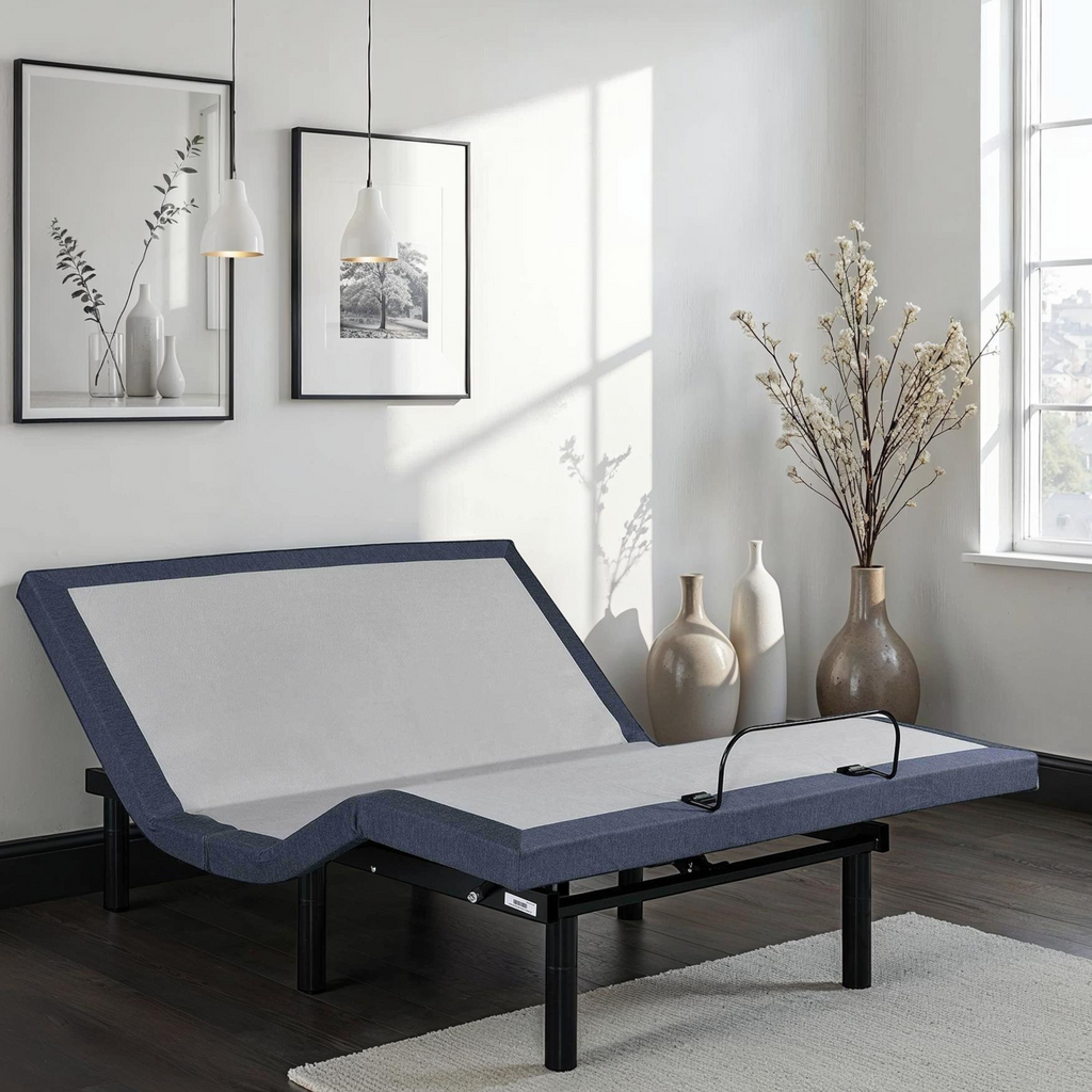 Full Adjustable Bed Base with Massage and USB Ports - Blue-Gray