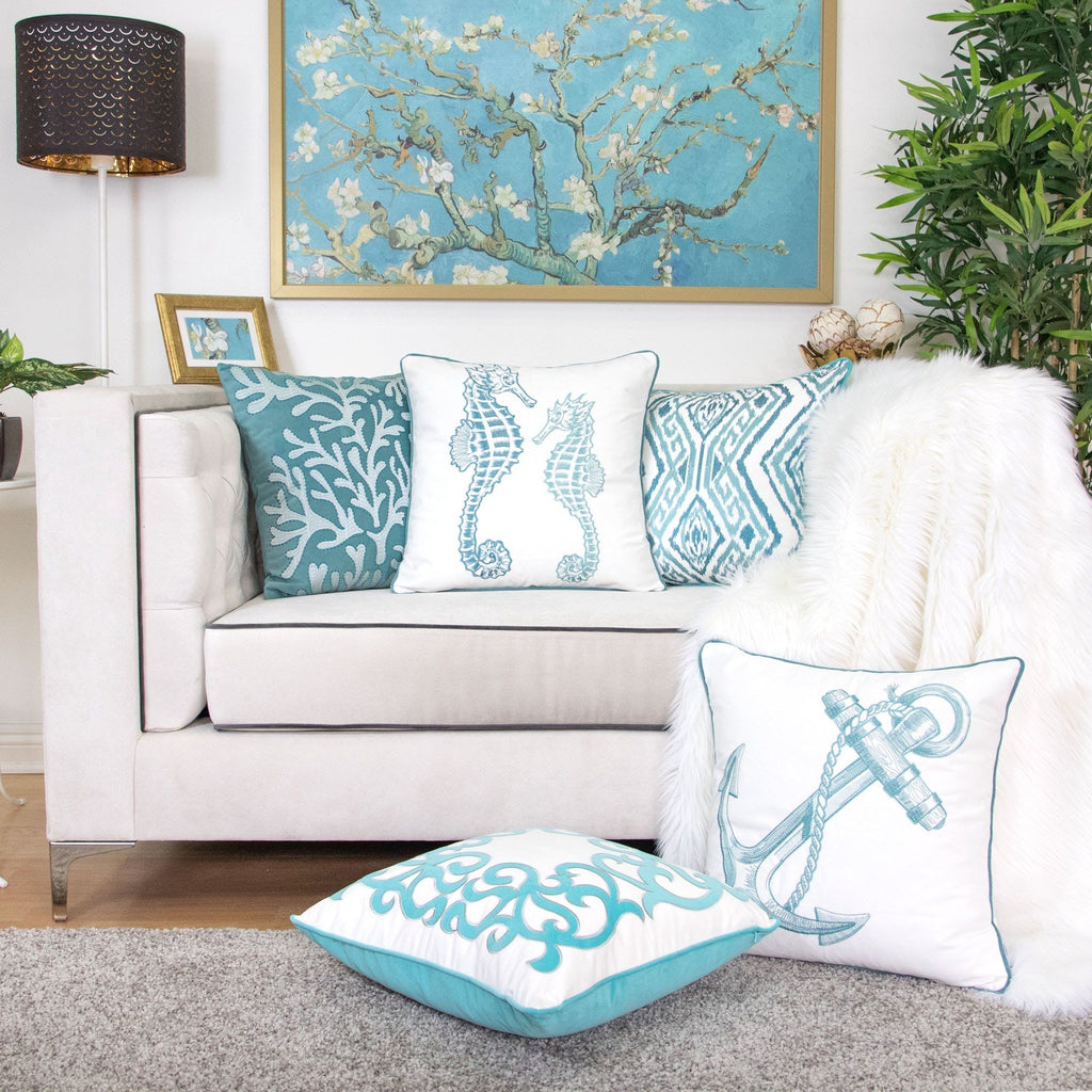 Seahorses Pillow Cover with Matching Back – 20x20 Inch Accent Pillow