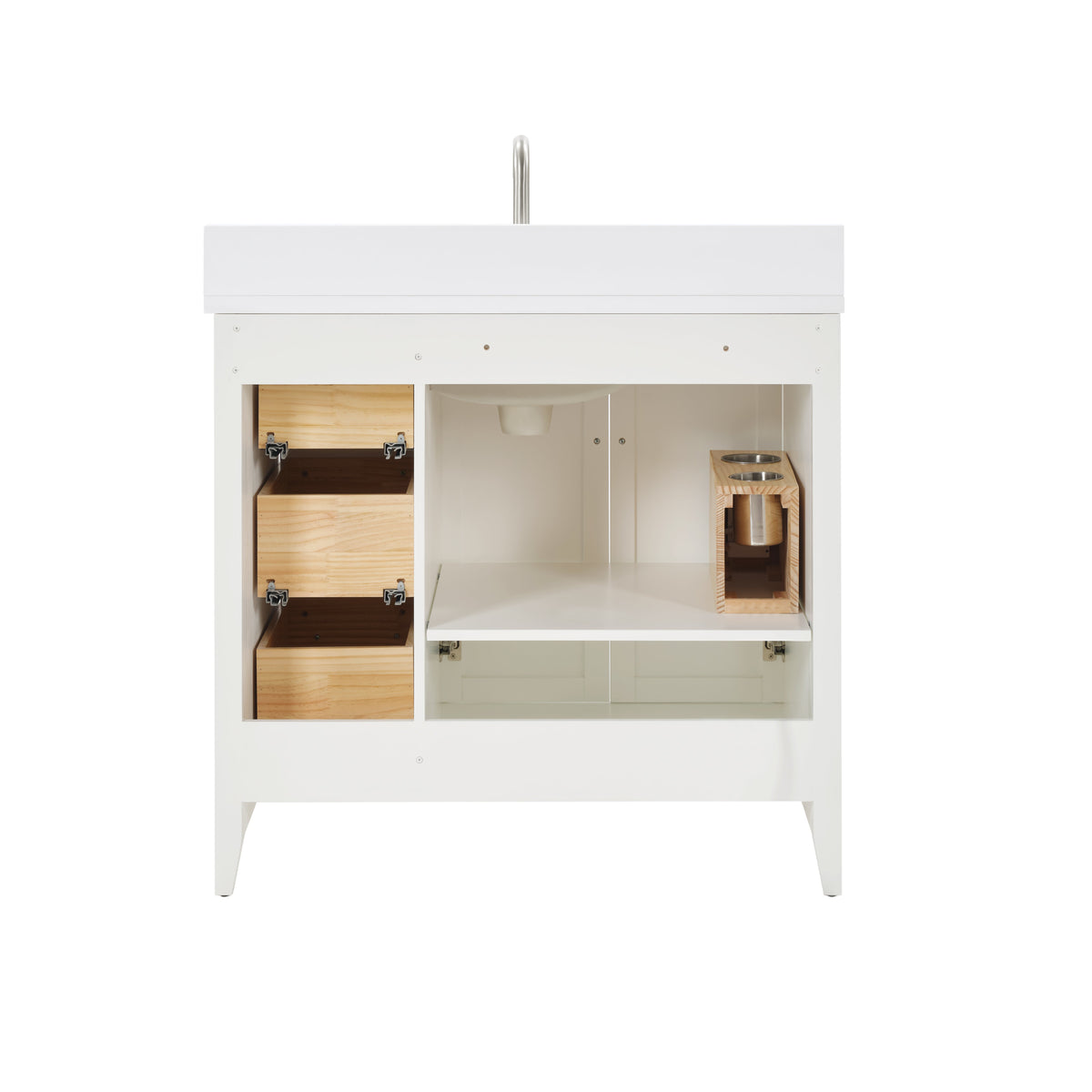 36 Inch Solid Wood Bathroom Vanity with US Power - White