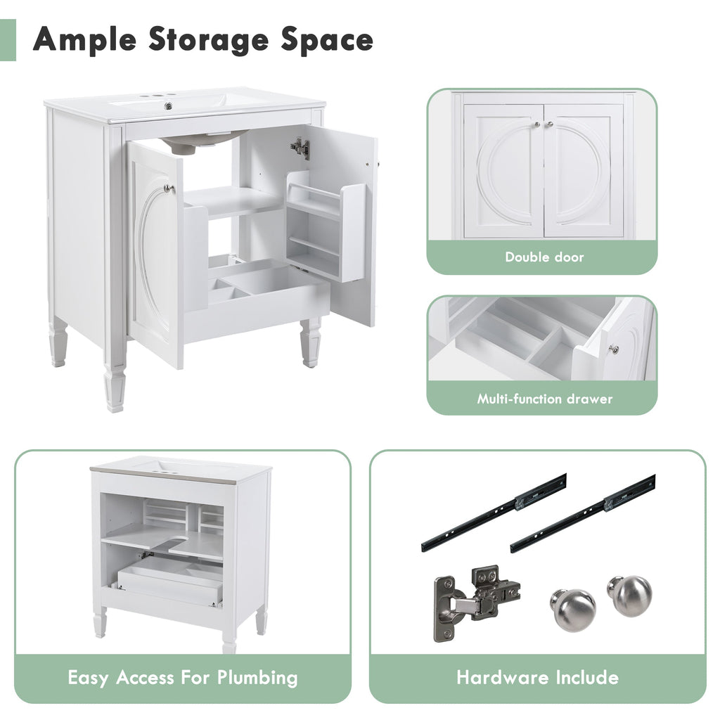 30" No Assembly Needed Vintage Bathroom Vanity with Spacious Storage - Vintage Finish