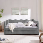 Gingham Daybed with USB Charging Port and Wave-Shaped Design - Multiple Colors