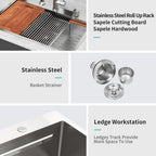 33" Drop In Kitchen Sink with Noise Reduction - Brushed Nickel