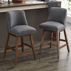 Upholstered Swivel Bar Stool Set with High Back and 360° Rotation - Blue or Dark Gray