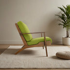 Genuine Lounge Chair with Solid Wood Frame - Beige, Green, Light Blue