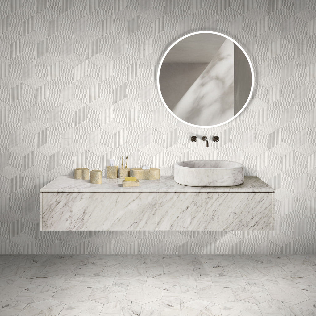 Elegant Marble Bathroom Accessories Set with Natural Veining - Light Brown or White