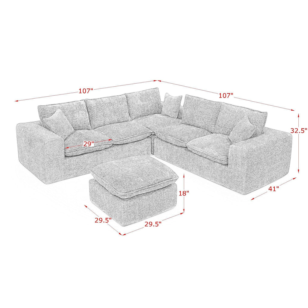 Sectional Sofa with Moveable Ottoman and Modular Design - Multiple Colors