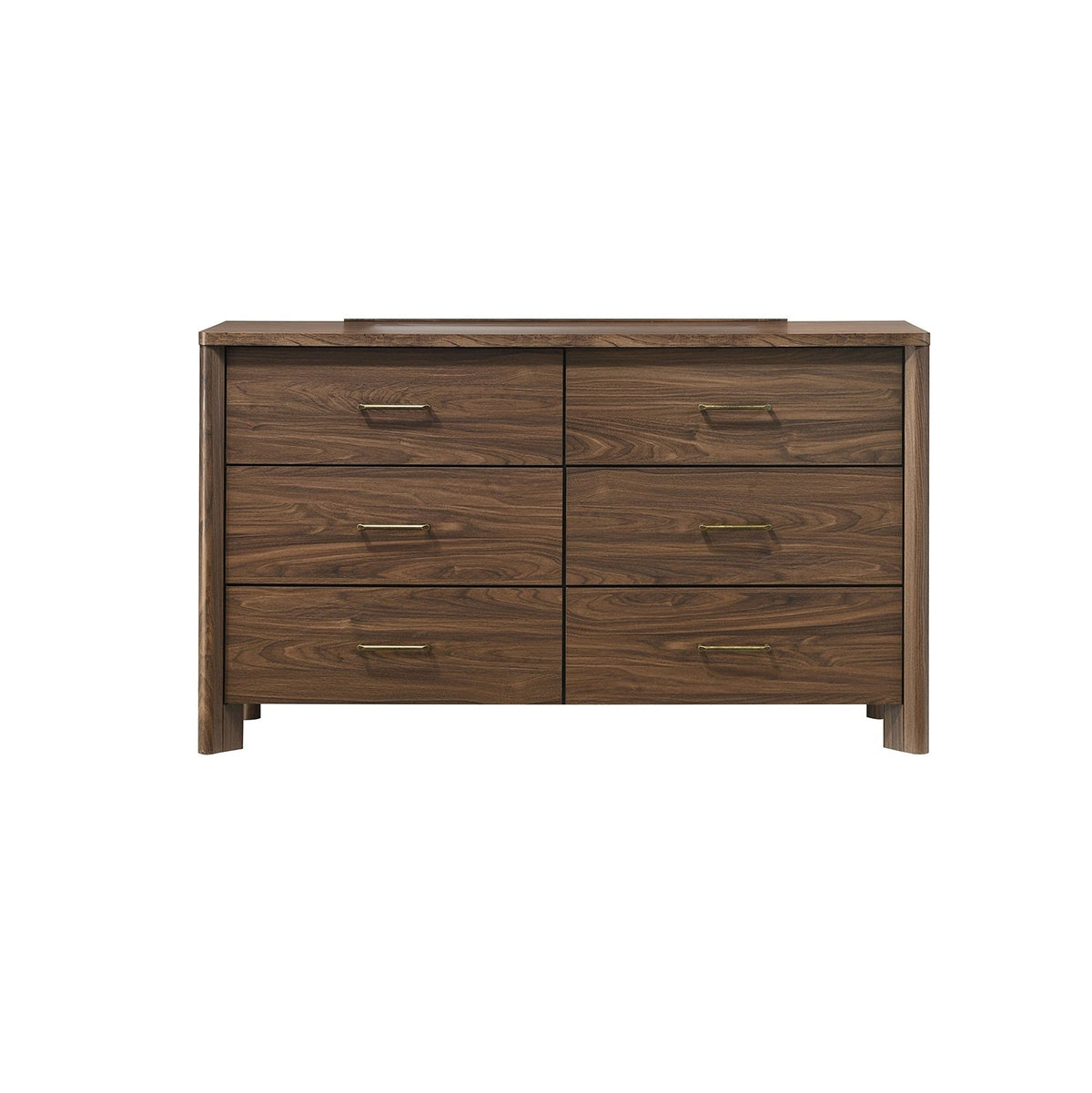 Walnut Color Solid Wood Dresser 6-Drawers with Rounded Edges - Walnut