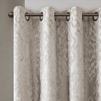 Knitted Jacquard Damask Total Blackout Curtain Panel with Silver Grommets - Silver