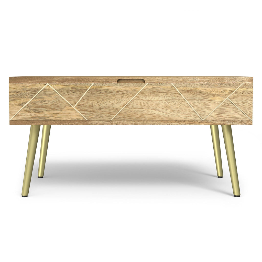 Handcrafted Lift Top Coffee Table with Storage - Light Brown