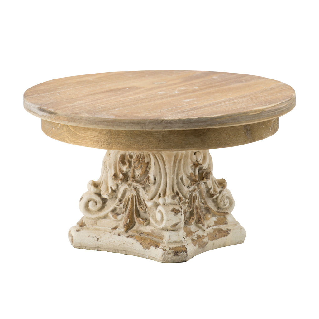 Cream & Brown Cake Stand with Magnesium Base - 9.5" W x 9.5" D x 5.3" H