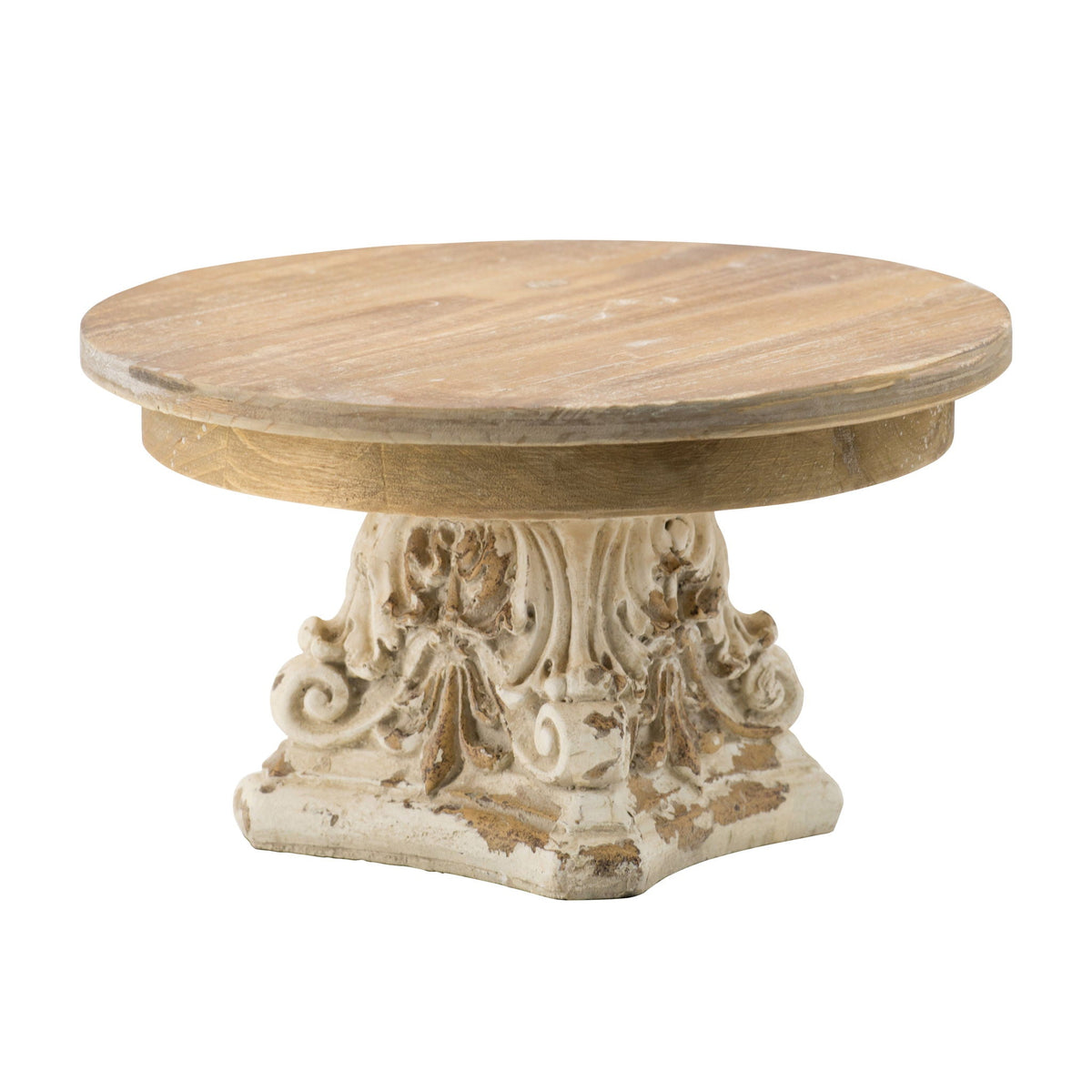 Cream & Brown Cake Stand with Magnesium Base - 9.5" W x 9.5" D x 5.3" H