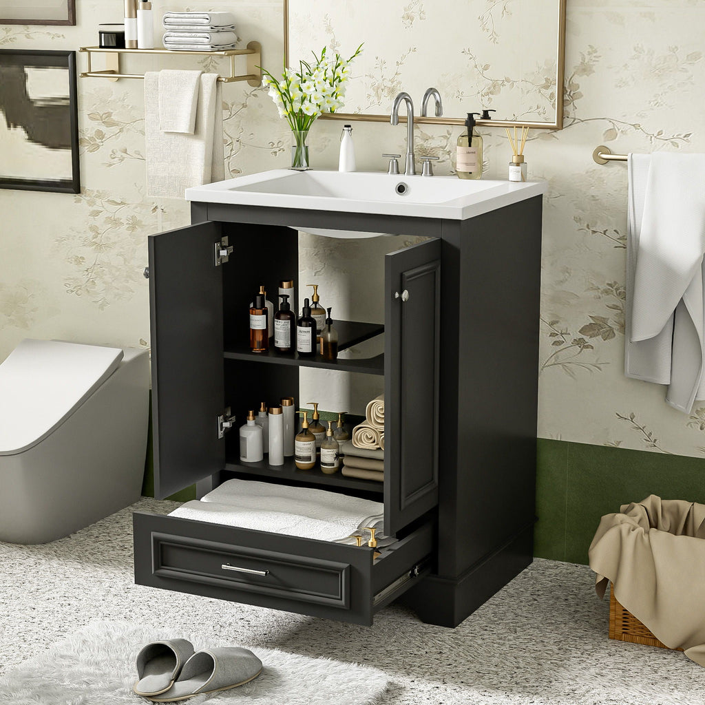 Modern Bathroom Vanity with Ceramic Sink Combo and Storage Cabinet - Multiple Colors