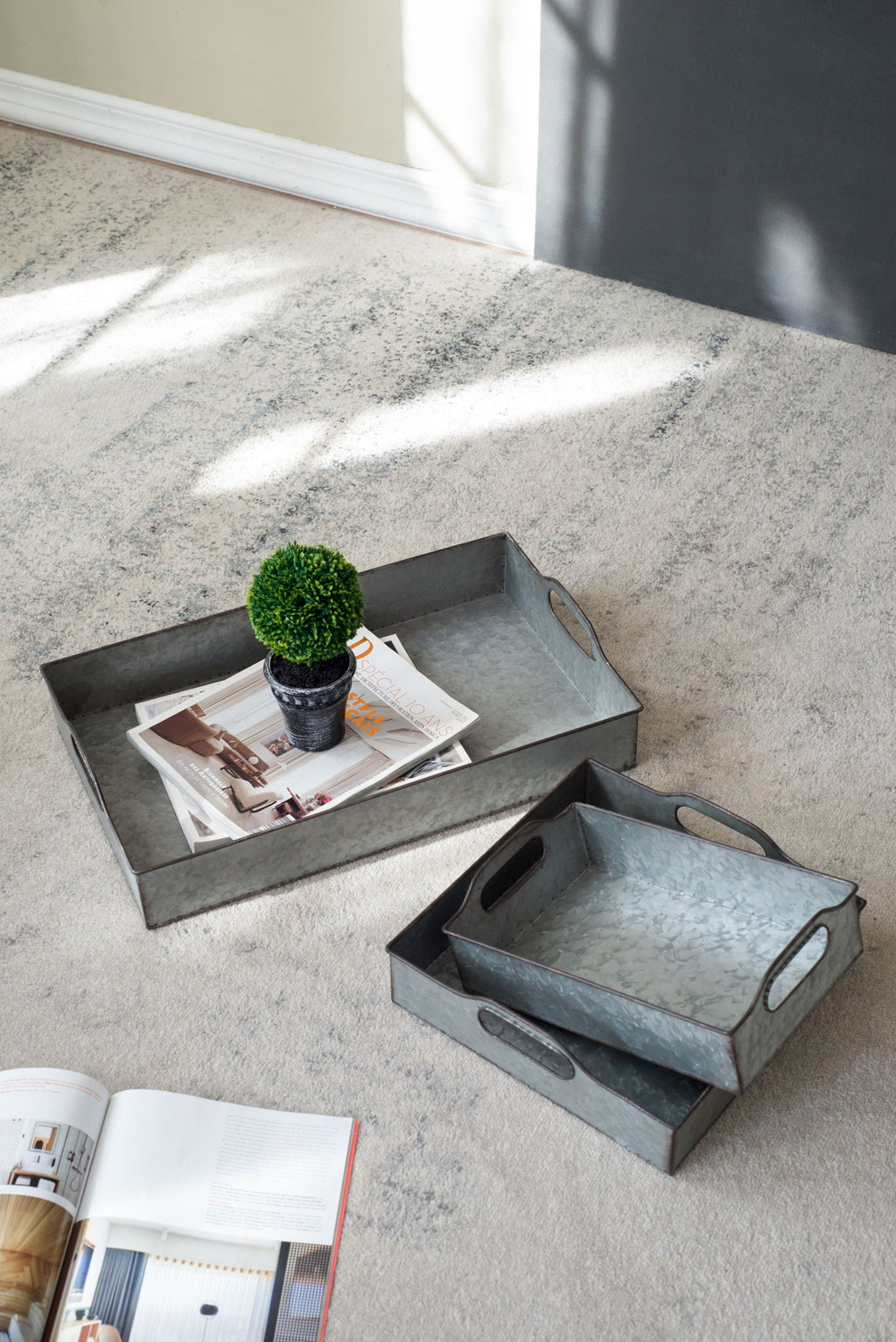 Decorative Galvanized Nesting Trays with Rustic Design - Gray
