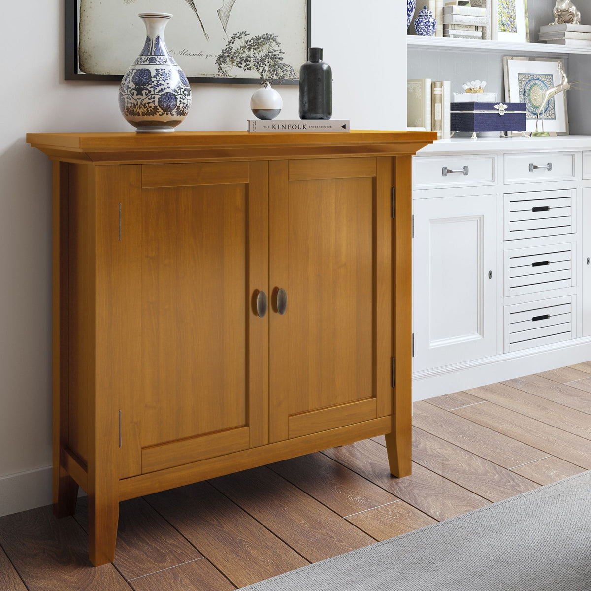 Handcrafted Low Storage Cabinet with Adjustable Shelves - Multiple Colors