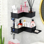 Adhesive Corner Shower Caddy 2-Pack with Hooks - Stainless Steel