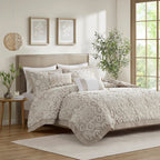 Taupe Cotton Comforter Mini Set with Tufted Chenille Embroidery - King