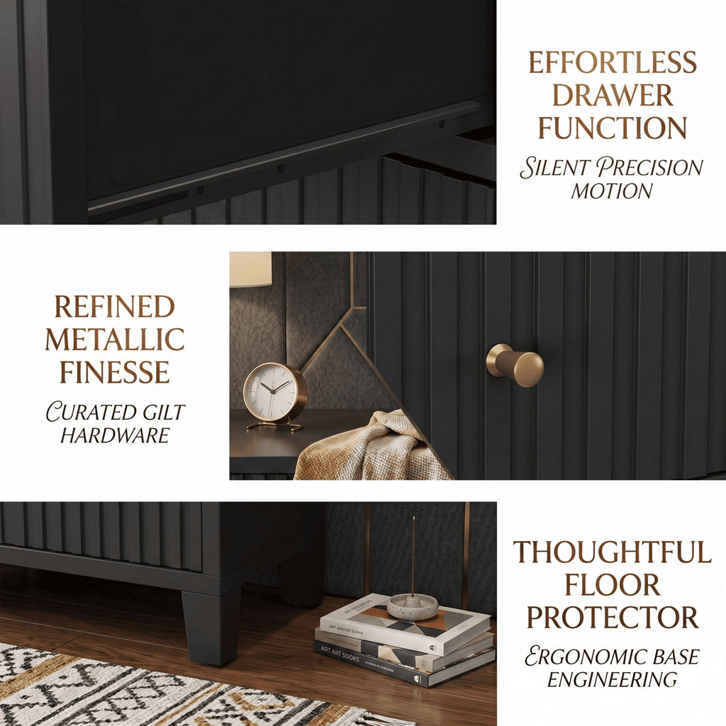 Fluted Nightstand with 2 Drawers and Soft-Close Slides - Multiple Colors