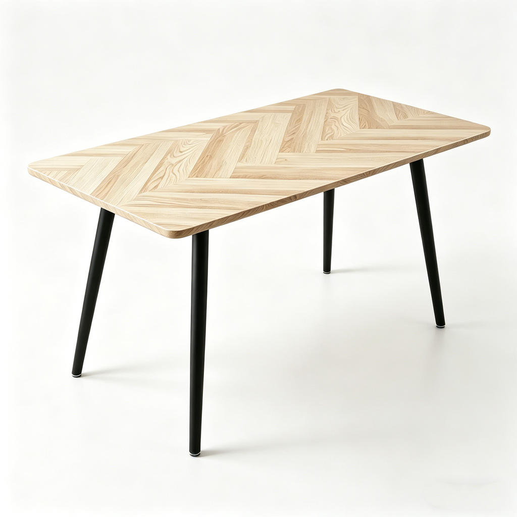 Modern Minimalist MDF Dining Table with Sleek Metal Frame - Wood Color