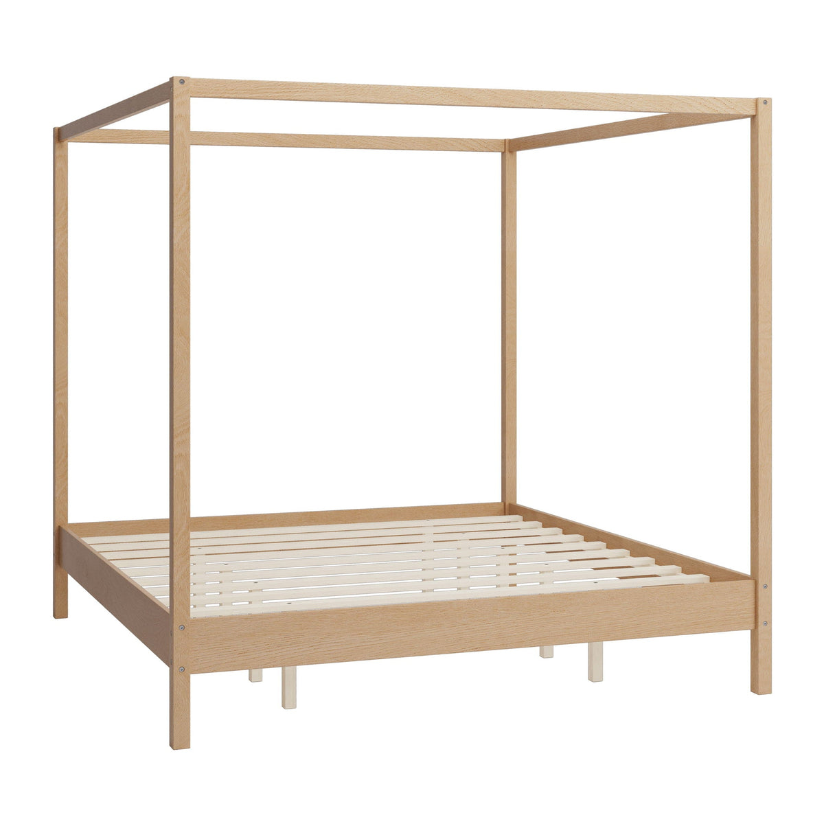 Canopy Bed Frame 4 Poster Platform Bed with Slats Support - Light Brown