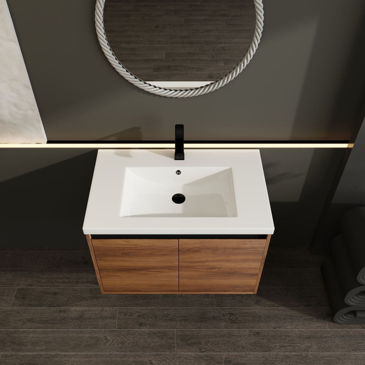 Bathroom Vanity Set with Resin Countertop Sink - Dark Brown