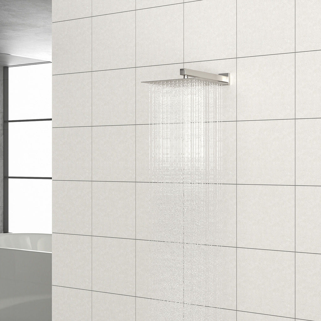 Ultra Thin Square Rainfall Shower Head with 12" Coverage - Gray or Pearl Silver