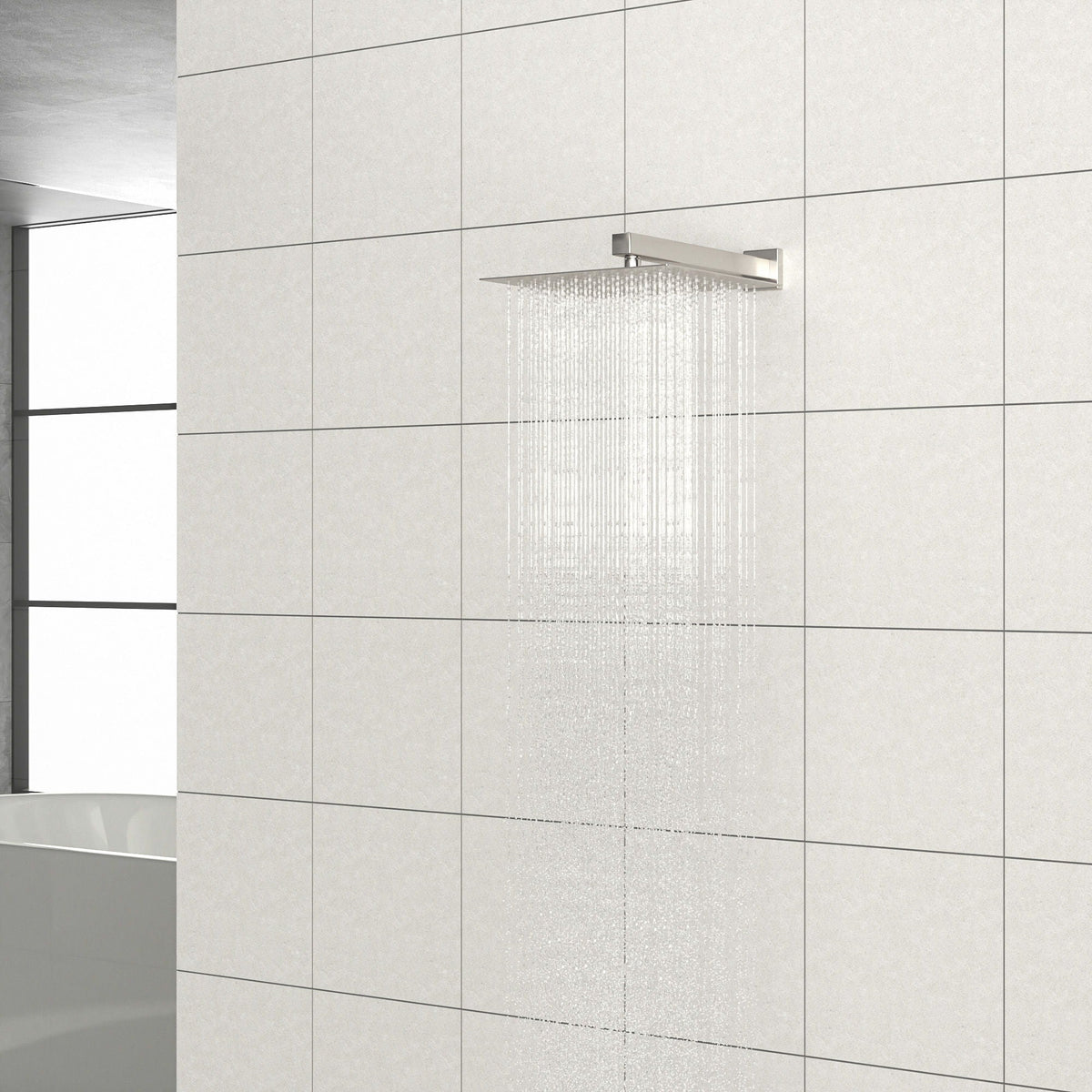 Ultra Thin Square Rainfall Shower Head with 12" Coverage - Gray or Pearl Silver