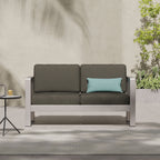 Outdoor Aluminum Loveseat with Deep Cushions - Silver