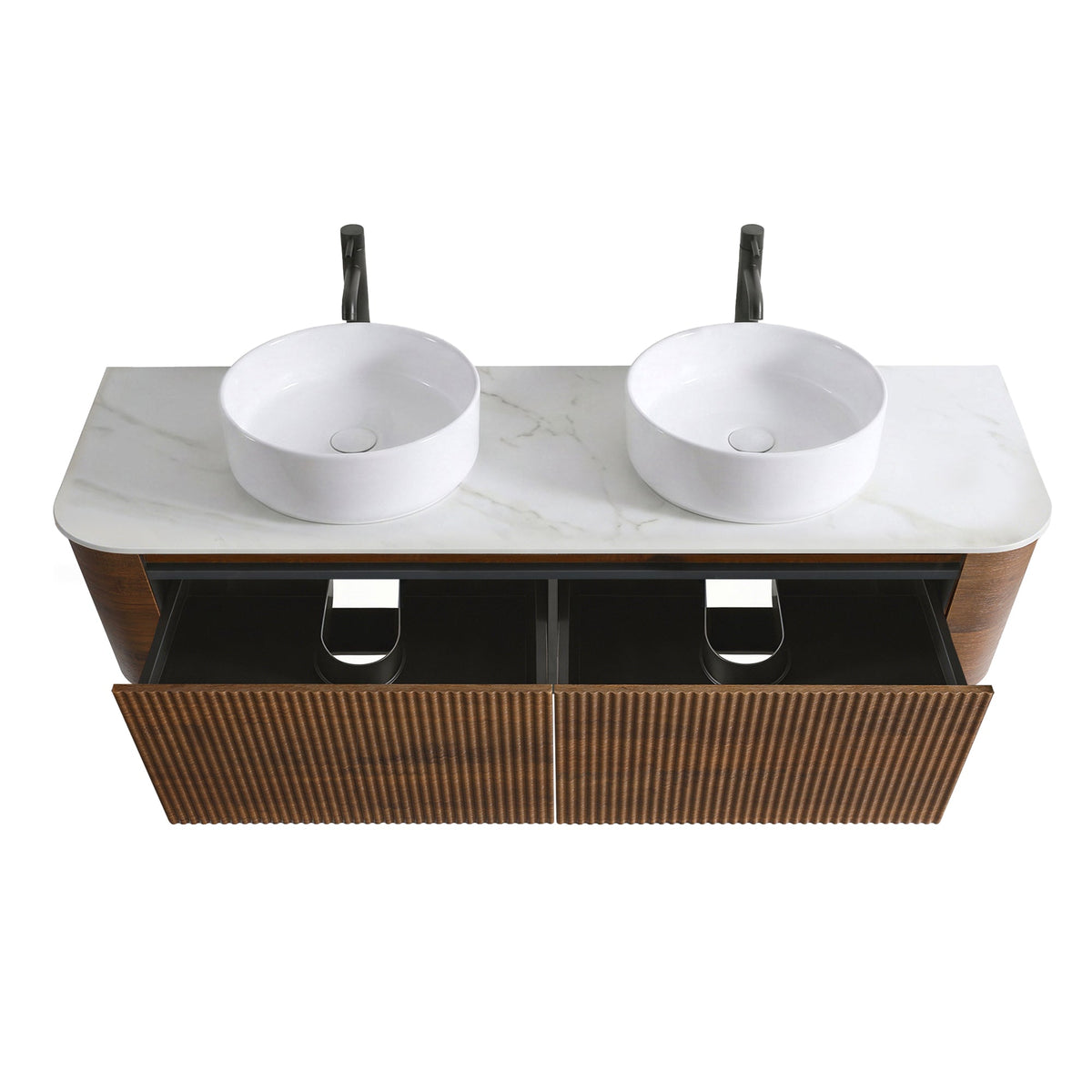 Erba 60 Inch Bathroom Vanity with Sink - Fluted Design - Walnut, White