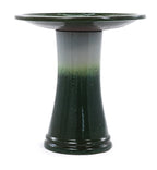17" Ceramic Bird Bath with Swirl Pattern Pedestal - Grass Green