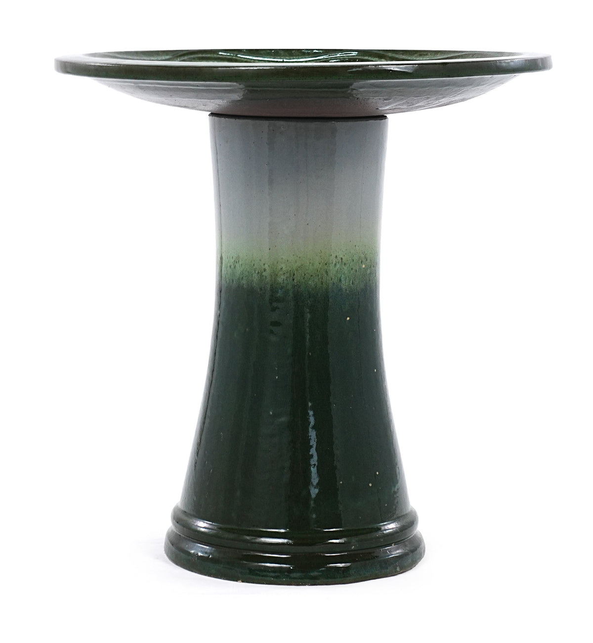 17" Ceramic Bird Bath with Swirl Pattern Pedestal - Grass Green