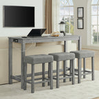 59 Inch Bar Table and Chair Set with Power Outlet - Solid Wood & MDF