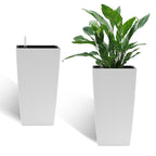 22.6-Inch Modern Faux Rattan Square Planter with Automatic Watering System - White