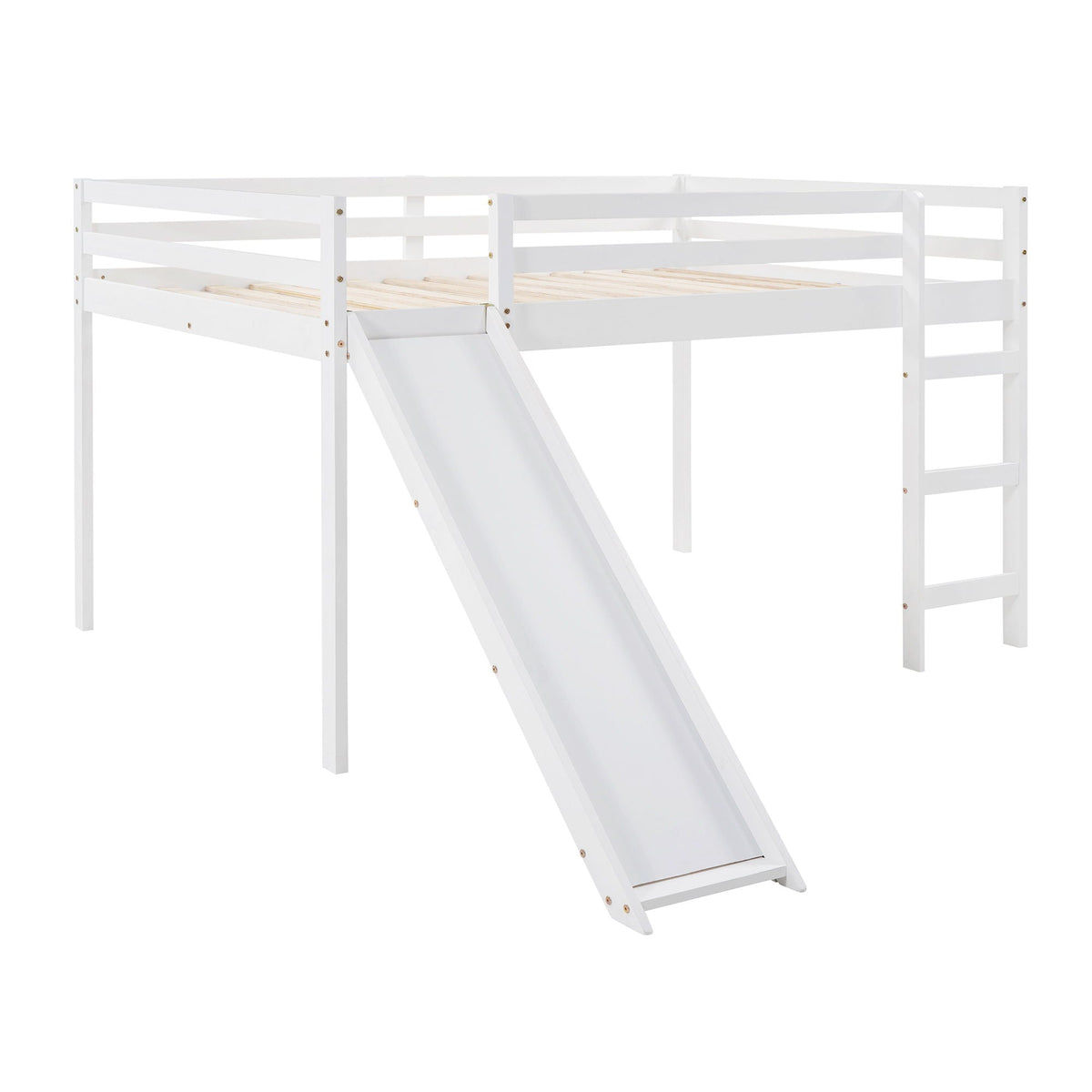 White Full Loft Bed with Slide - Multifunctional Design