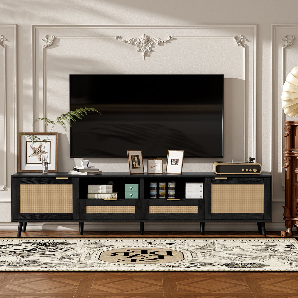 TV Stand Media Console with Cable Management - Light Brown or Black