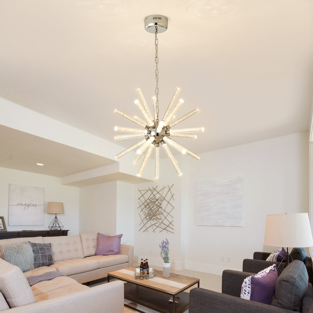 24-Light Bubble Pillar Chandelier with Adjustable Pendant Lighting - Metal