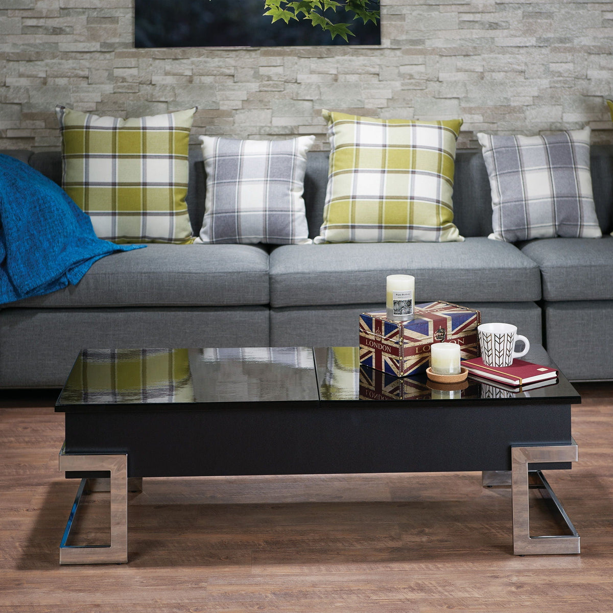 High Gloss Coffee Table with Lift Top and Hidden Storage - Black or White