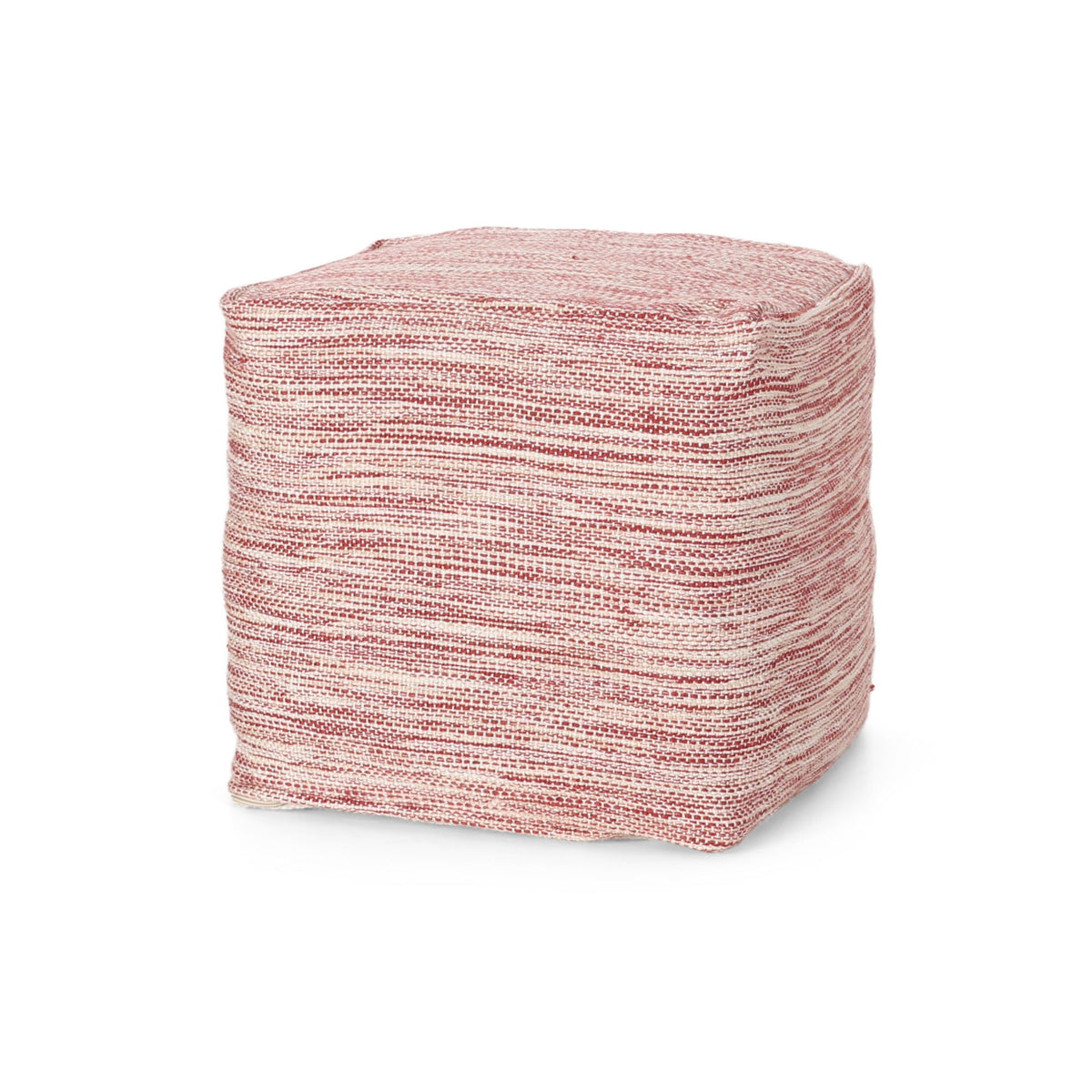 Square Pouf Ottoman with Polystyrene Beads - Red / White