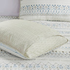 Printed Microfiber Seersucker Quilt Set with Reversible Design - Taupe/Blue