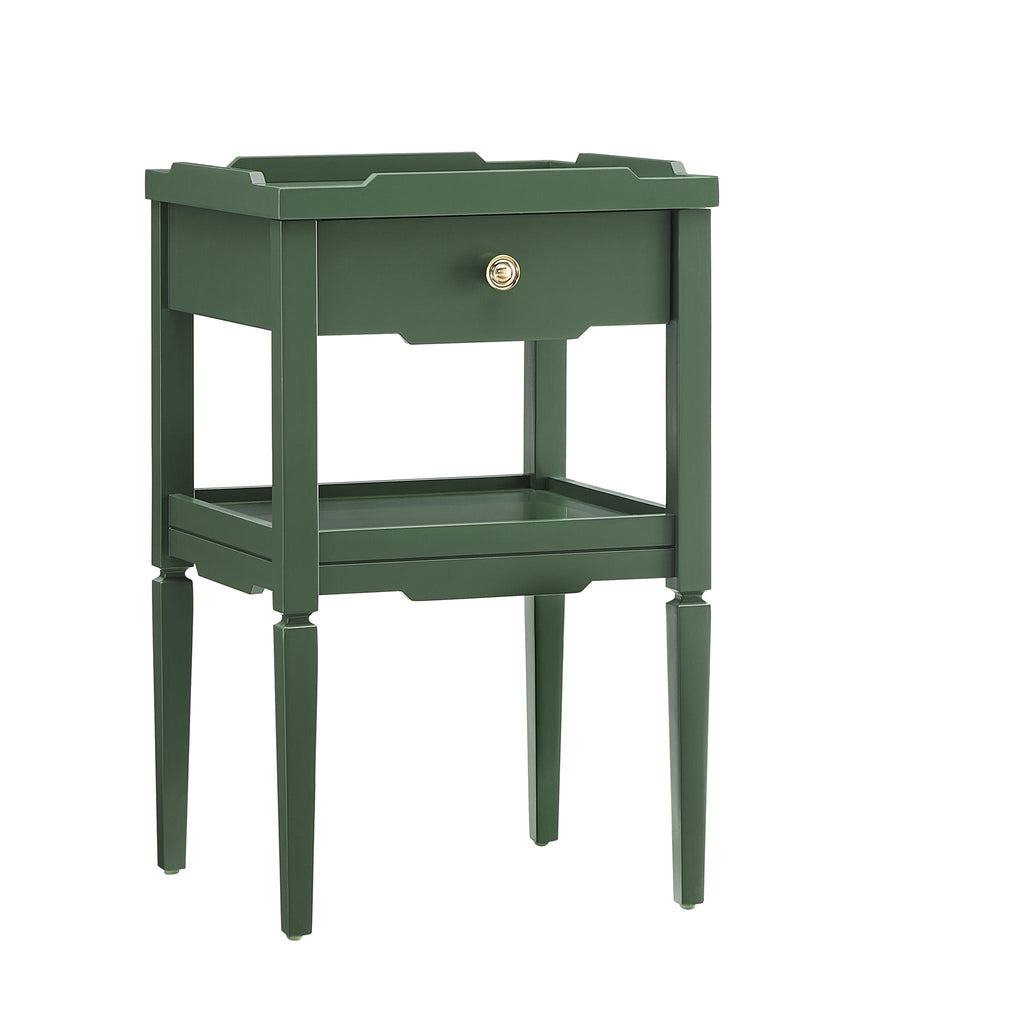 1 Drawer Nightstand with Solid Wood Frame - Blue, Dark Green, or White