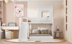 Loft Bunk Bed With Playhouse, Slide, and Guardrails - Twin Over Full