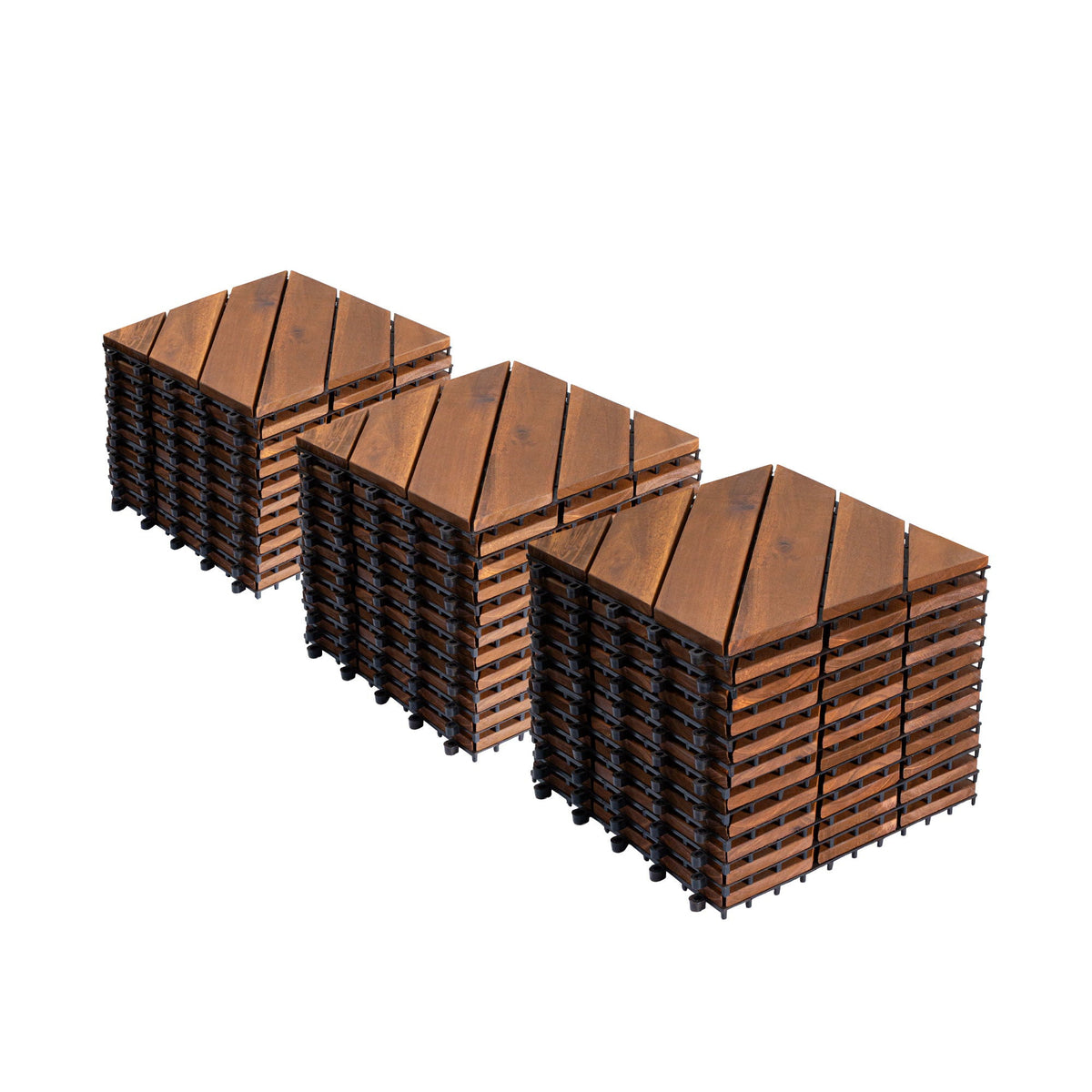 Light Brown Interlocking Deck Tiles with Diagonal Pattern - Outdoor 12" x 12"