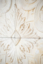 Distressed Wooden Square Wall Panels with Intricate Medallion Design - White
