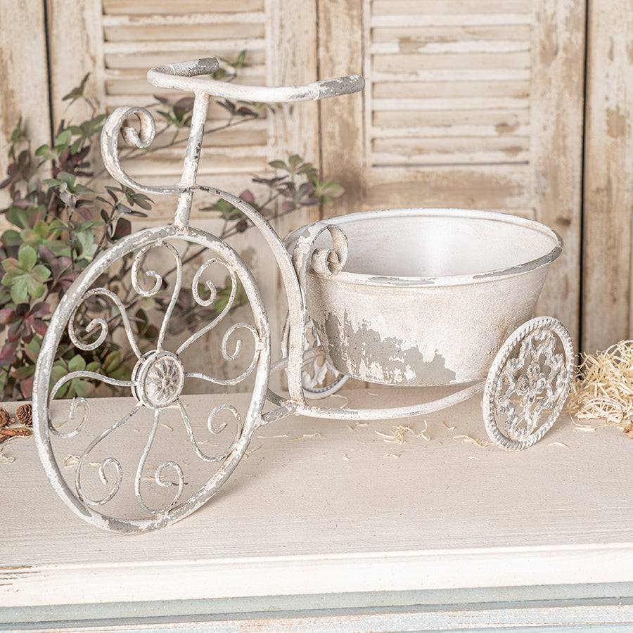 Rustic Bicycle Metal Wire Wall Planter Basket with Vintage Design - Grey and White