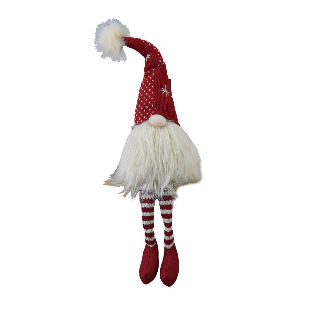 Christmas Gnomes Decorations Set of 2 with Fluffy Beards - White / Red