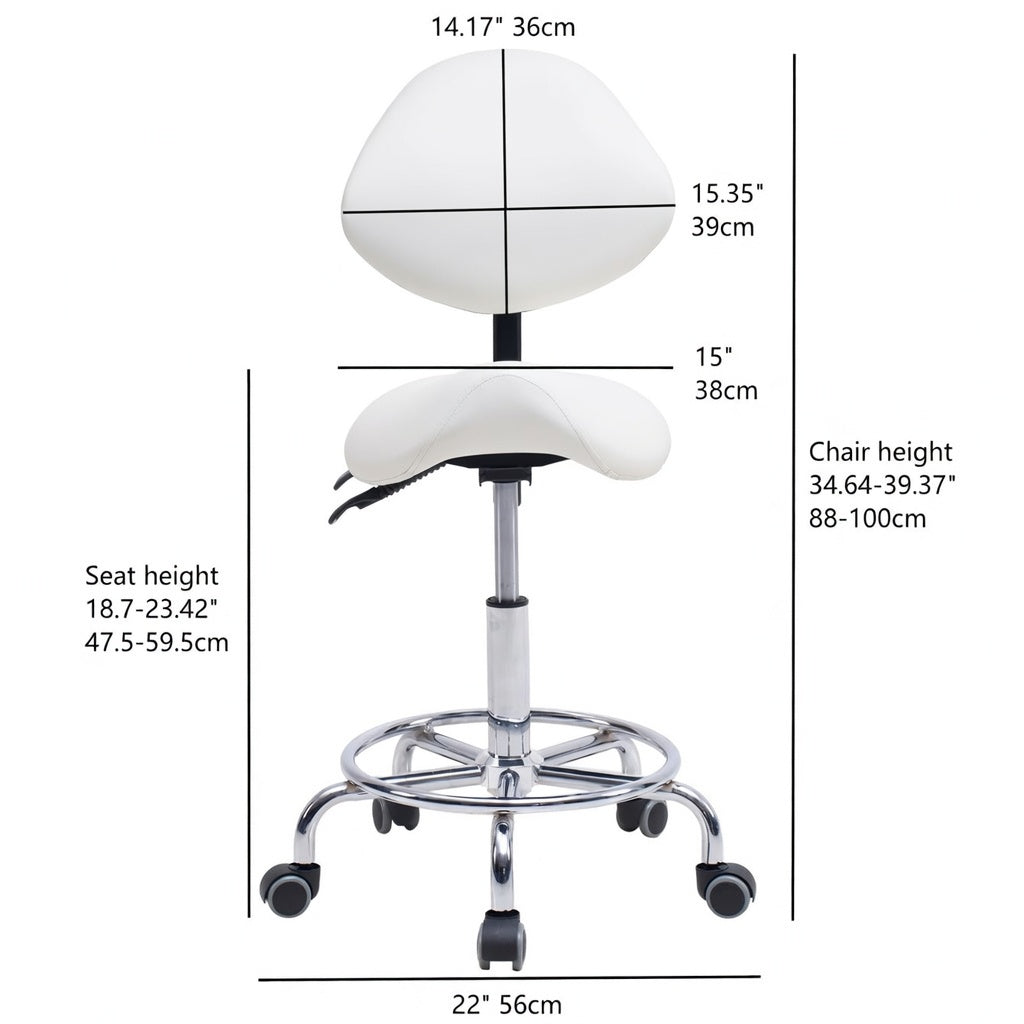 Saddle Stool Chair with Backrest - Ergonomic Support - White