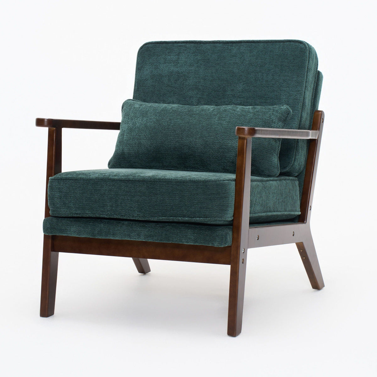 Living Room Chair with Lumbar Pillow and Solid Wood Frame - Dark Gray, Dark Green, Beige