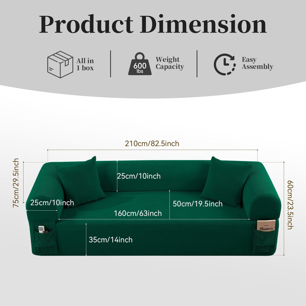 Spring Sofa with High-Quality Fabric - Green